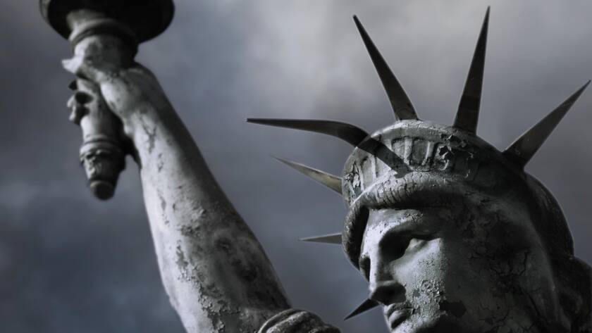 American symbol and cloudy sky on background