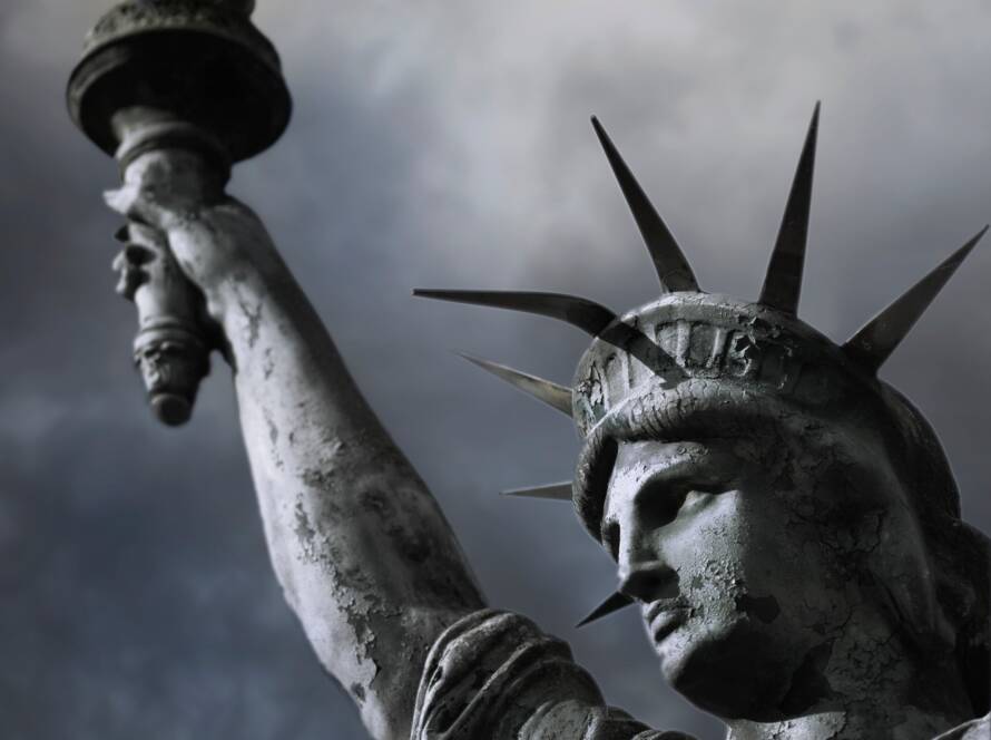 American symbol and cloudy sky on background