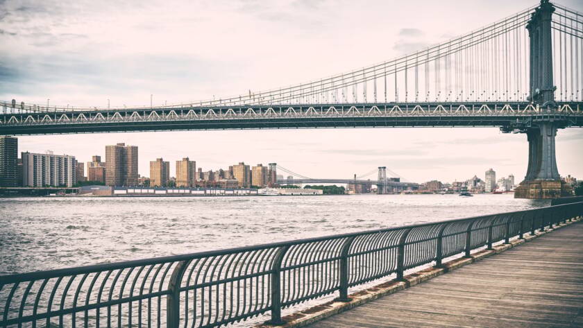 Retro old film stylized picture of Manhattan Bridge, NYC.