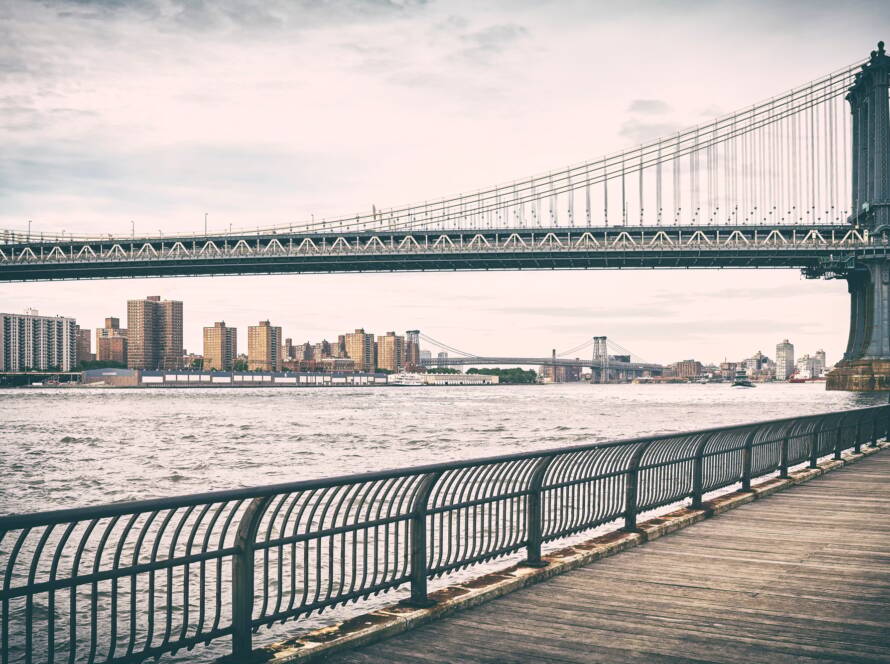 Retro old film stylized picture of Manhattan Bridge, NYC.
