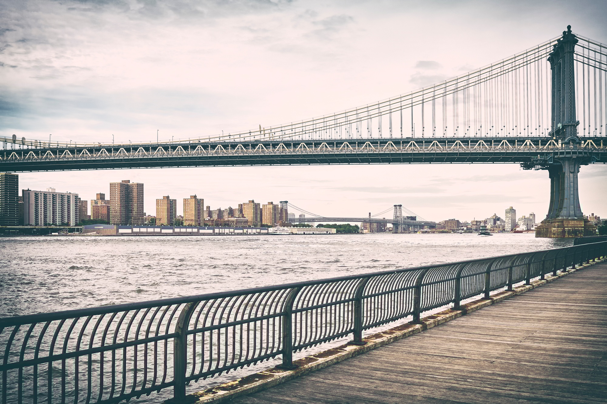Retro old film stylized picture of Manhattan Bridge, NYC.