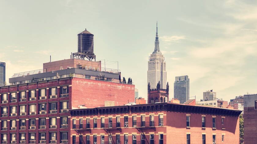 Retro toned picture of old Manhattan buildings, New York.