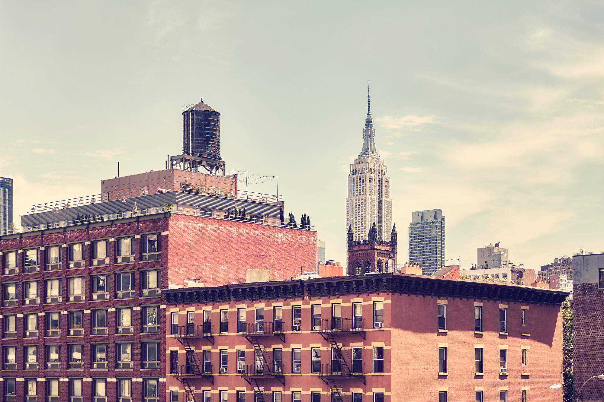 Retro toned picture of old Manhattan buildings, New York.